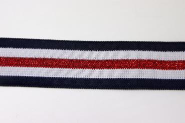 elastische Glam Stripes - blau/weiß/rot Lurex - 2,5 cm
